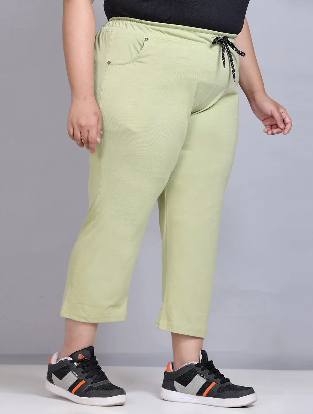 Cotton Capris For Women - Half Capri Pants - Cardamom  Green (3XL-7XL)