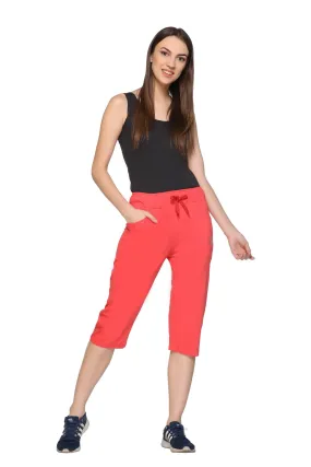 Cotton Capris For Women - Half Capri Pants - Red