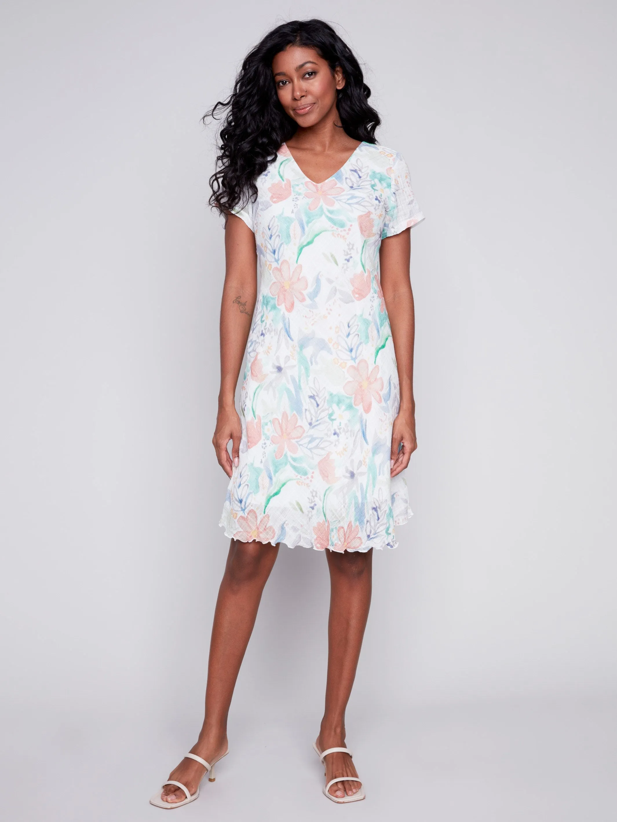 Cotton Gauze Dress with Bias Cut - Lotus