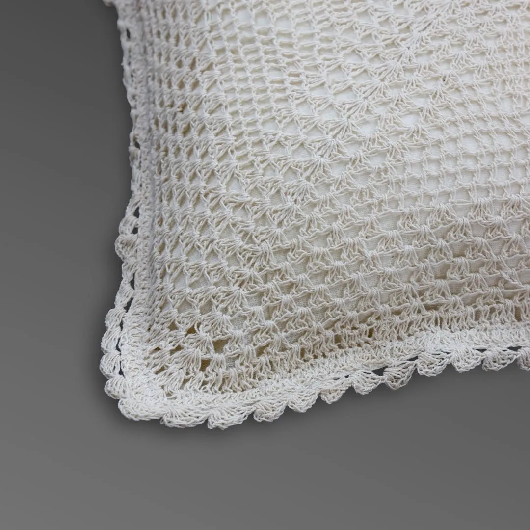 Crochet Cotton Cushion Cover in White with a Floret Pattern (Set of 1/2/4) | 16 x 16 inches | Handmade