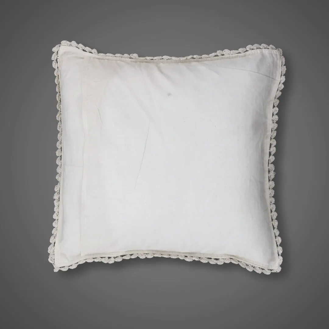 Crochet Cotton Cushion Cover in White with a Floret Pattern (Set of 1/2/4) | 16 x 16 inches | Handmade