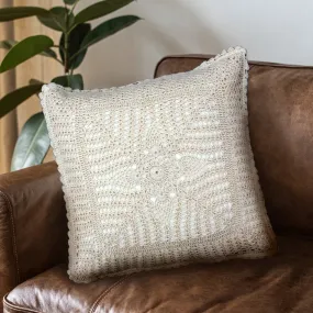 Crochet Cotton Cushion Cover in White with a Floret Pattern (Set of 1/2/4) | 16 x 16 inches | Handmade