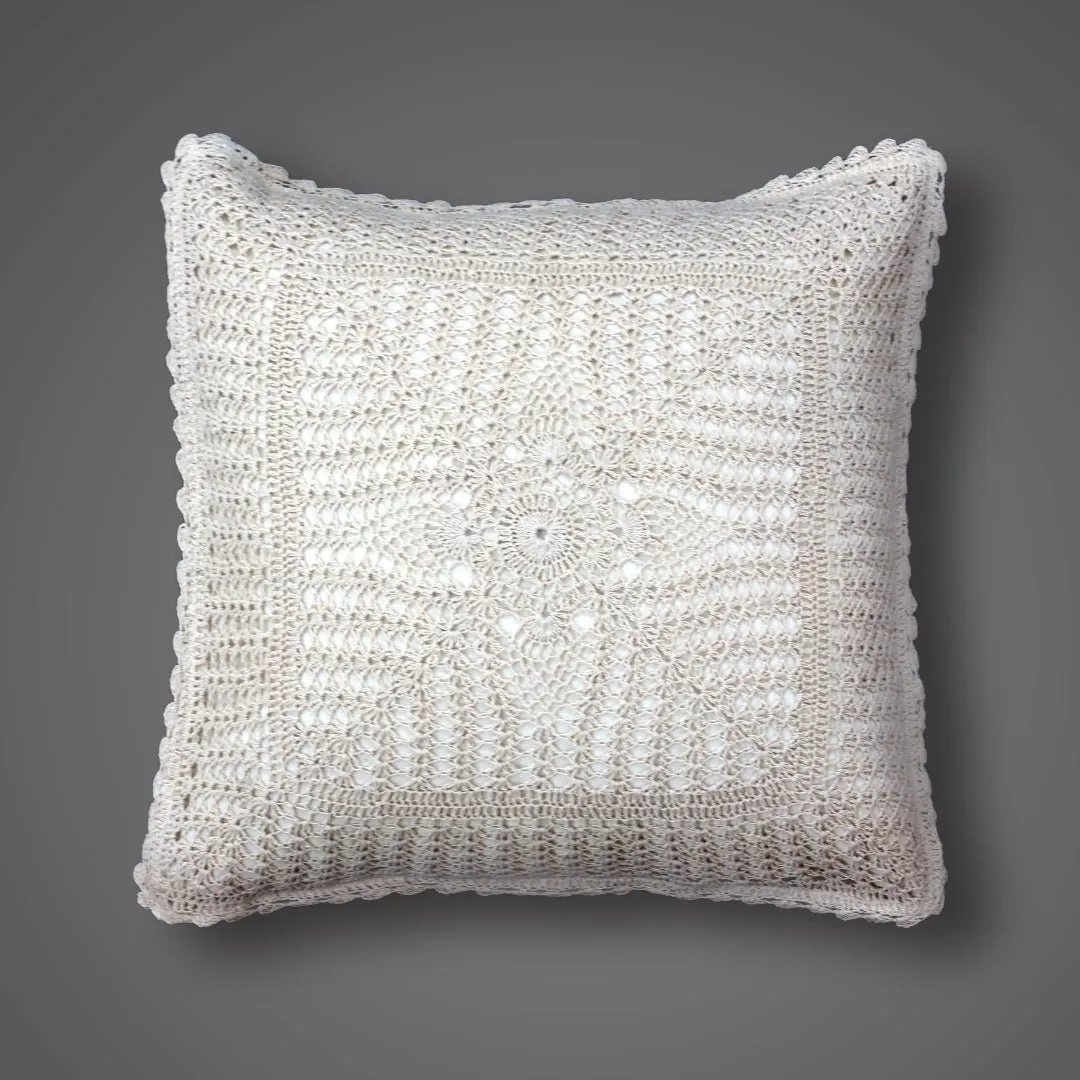 Crochet Cotton Cushion Cover in White with a Floret Pattern (Set of 1/2/4) | 16 x 16 inches | Handmade