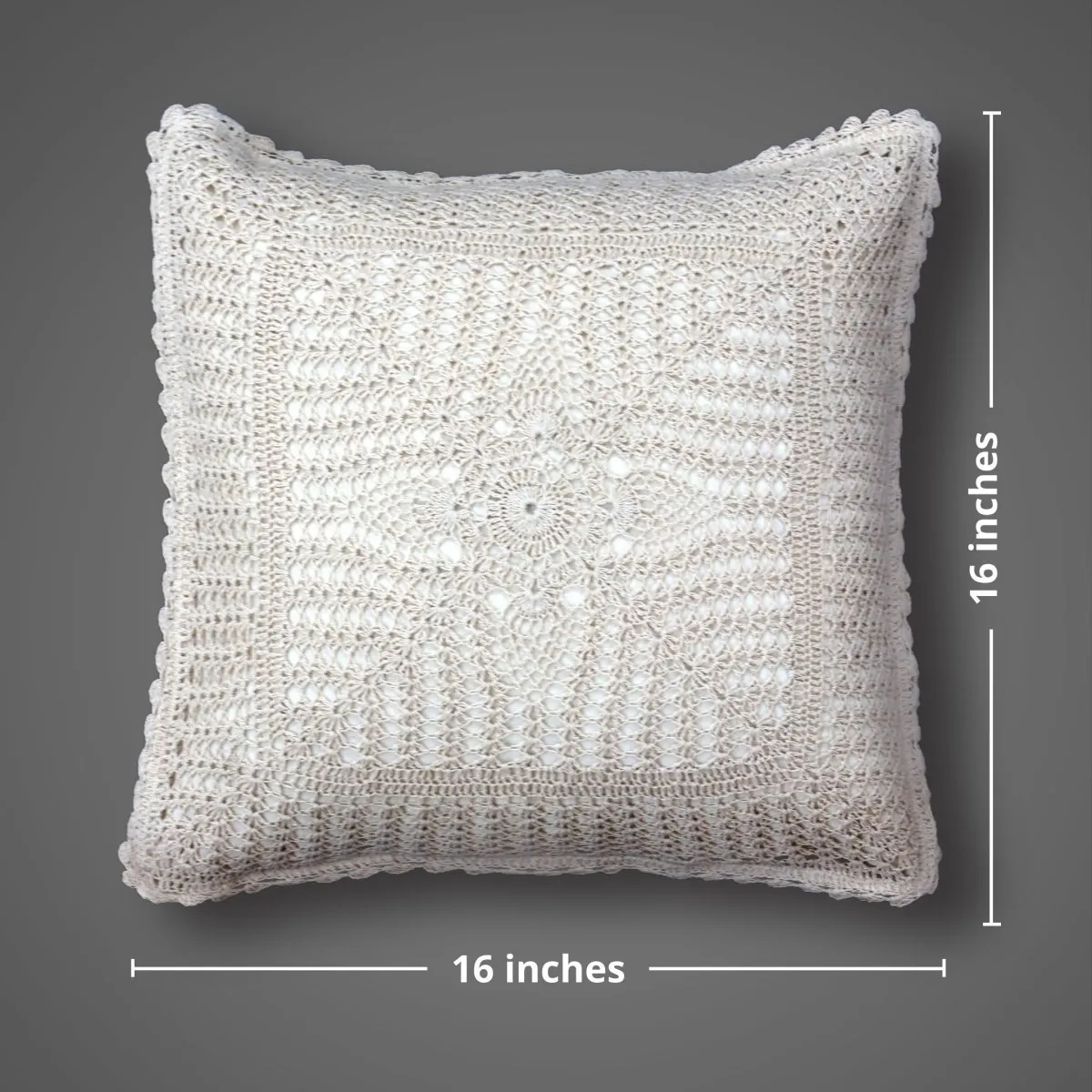 Crochet Cotton Cushion Cover in White with a Floret Pattern (Set of 1/2/4) | 16 x 16 inches | Handmade