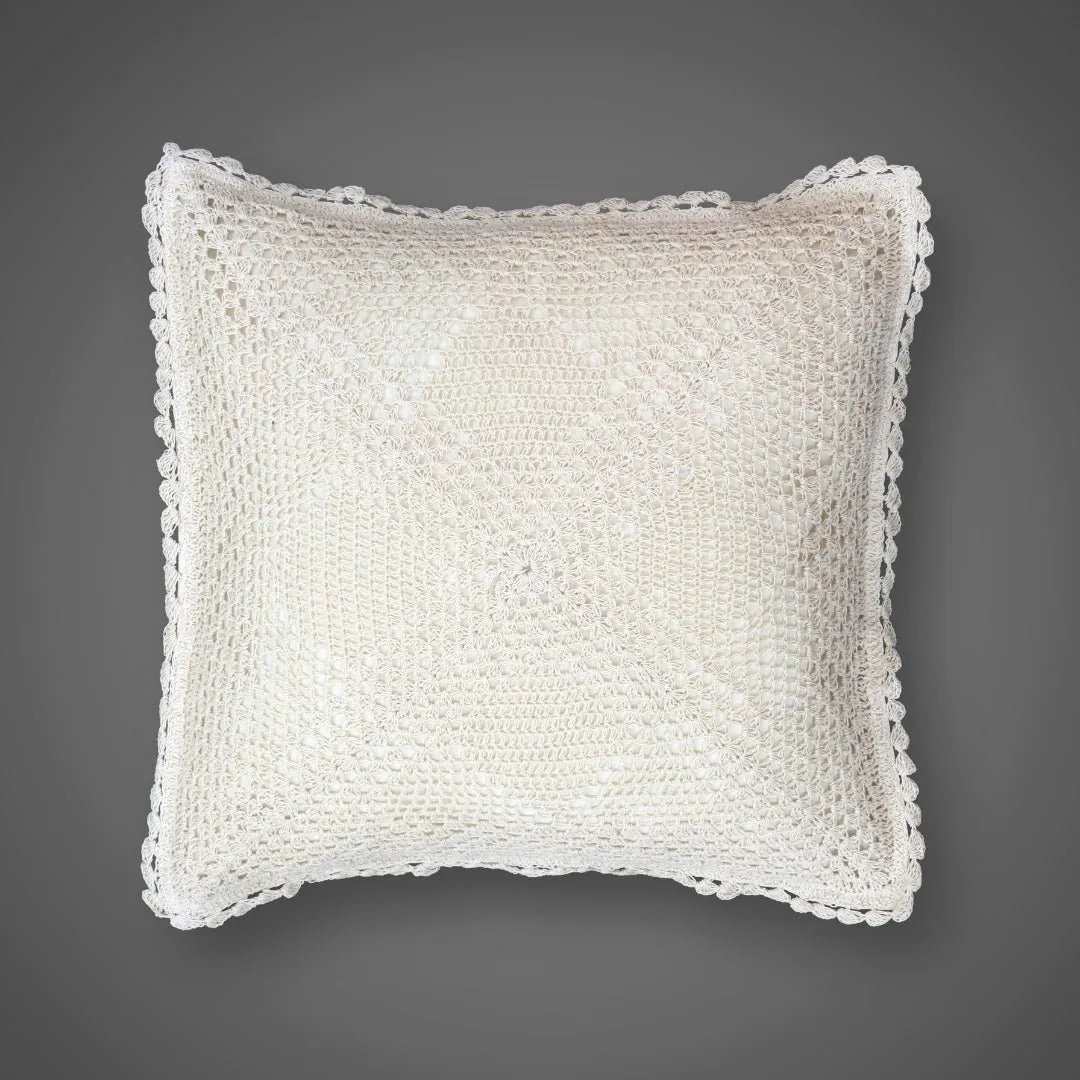 Crochet Cotton Cushion Cover in White with a Quad Pattern (Set of 1/2/4) | 16 x 16 inches | Handmade