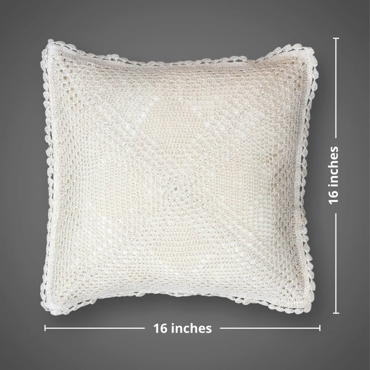 Crochet Cotton Cushion Cover in White with a Quad Pattern (Set of 1/2/4) | 16 x 16 inches | Handmade