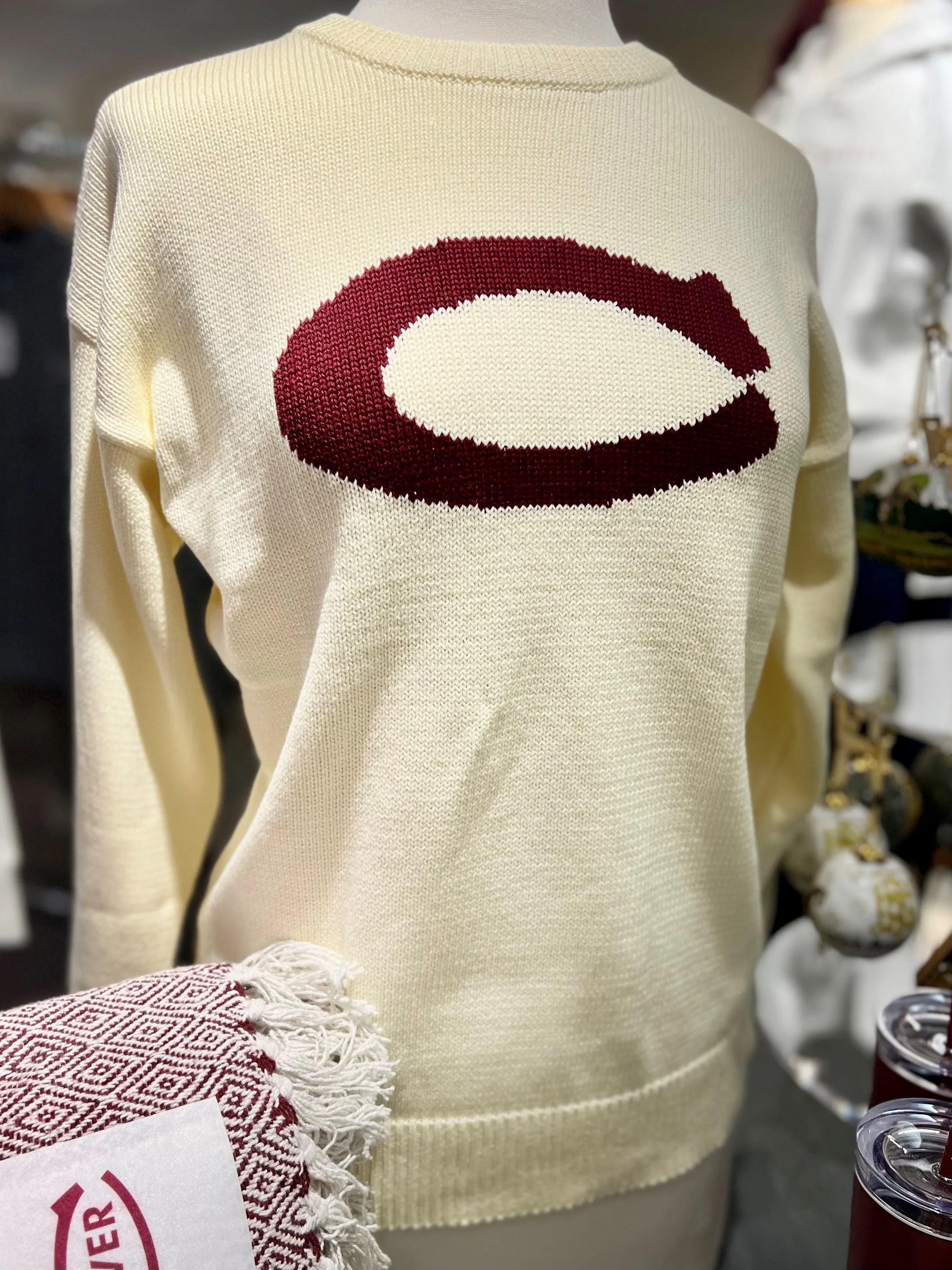 Culver-C Varsity Letter Knit Sweater - Cream