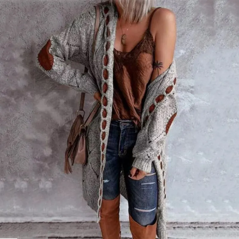 Elegant Hollow Out Braided Long Cardigan Sweater Coat With Hood