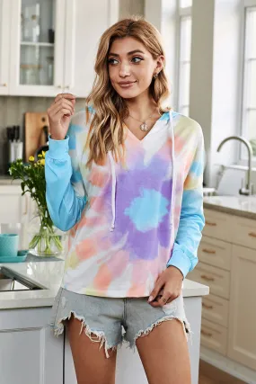 Fashion Sky Blue Colorblock The Sun Cotton Blend Tie Dye Hoodie