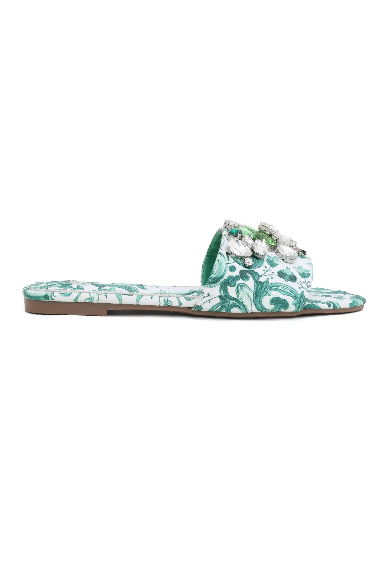 FLORAL ELEGANCE SLIDES-GREEN