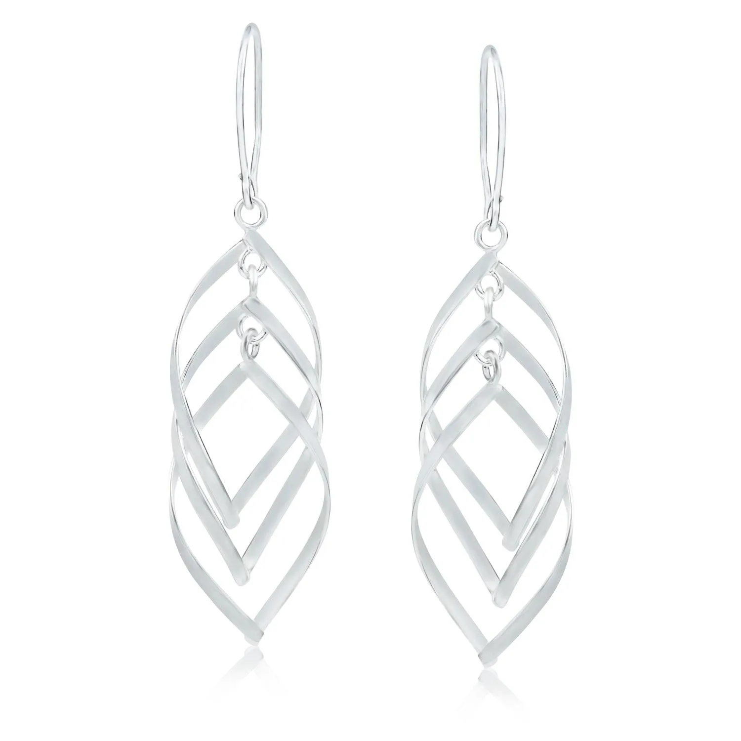 French Wire Long Wire Swirl Drop Dangle Earrings .925 Sterling Silver