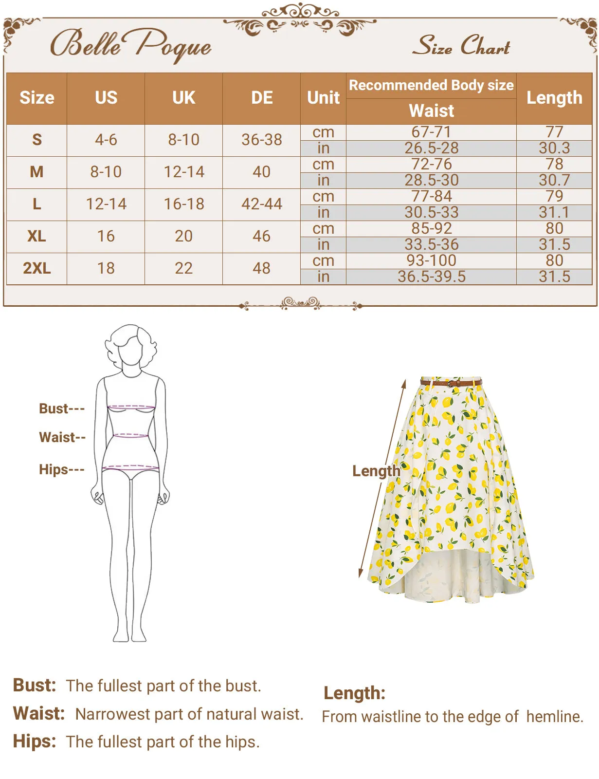 Fruit Patterns High Low A Line Skirts Vintage High Waisted Midi Flowy Skirts with Belt