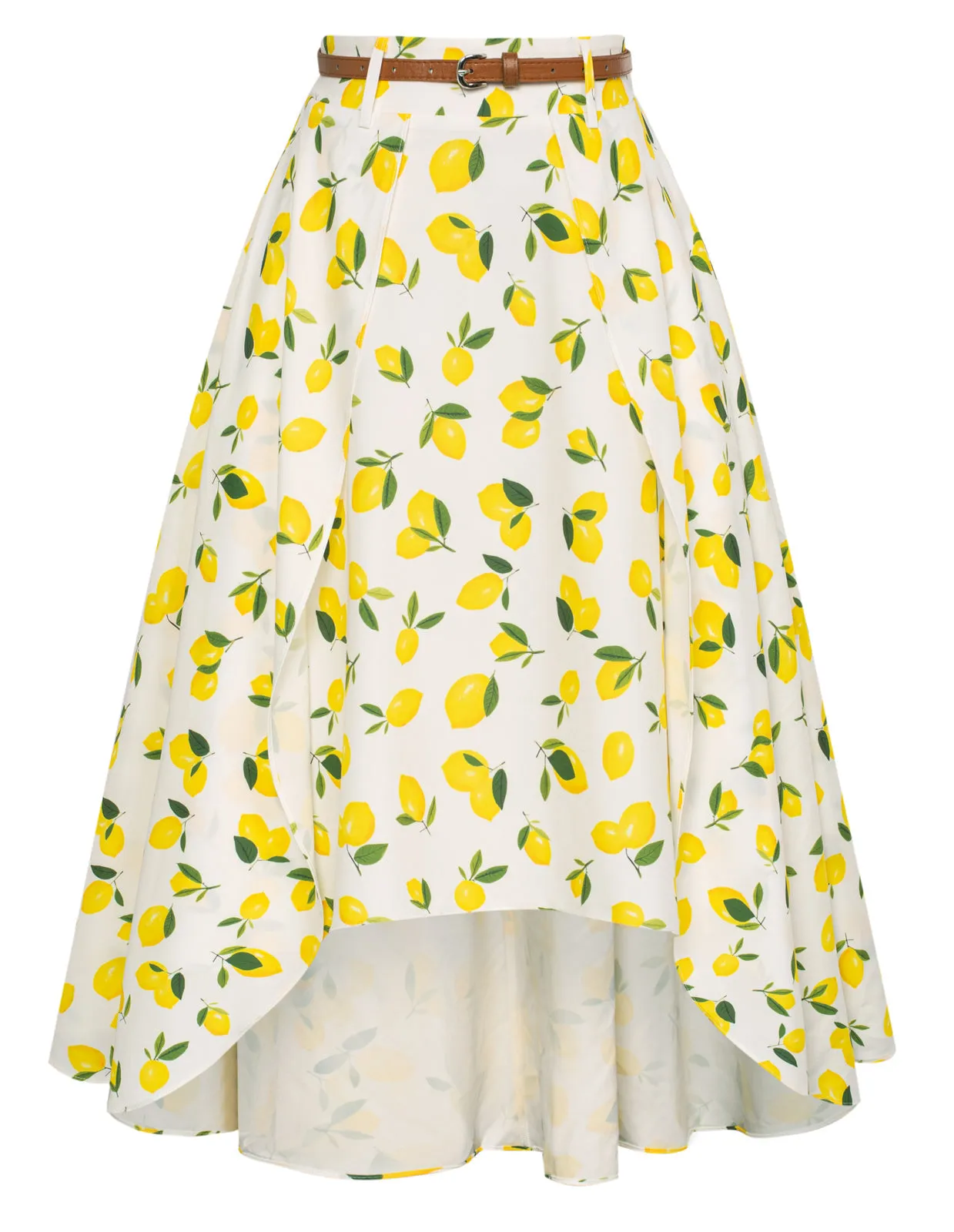 Fruit Patterns High Low A Line Skirts Vintage High Waisted Midi Flowy Skirts with Belt