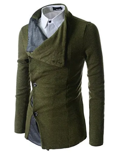 (GD93) Slim Stylish Unbalanced Metallic Leather Point Knitted Cardigan Sweaters KHAKI US 2XL(Tag size 3XL)