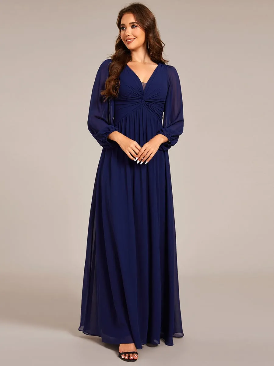 Graceful Chiffon A-Line Pleated Long Sleeves Formal Evening Dress