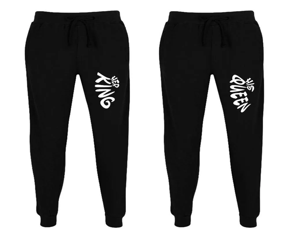 Her King His Queen Couple Matching Jogger Pants,  Couple Designed Sweatpants