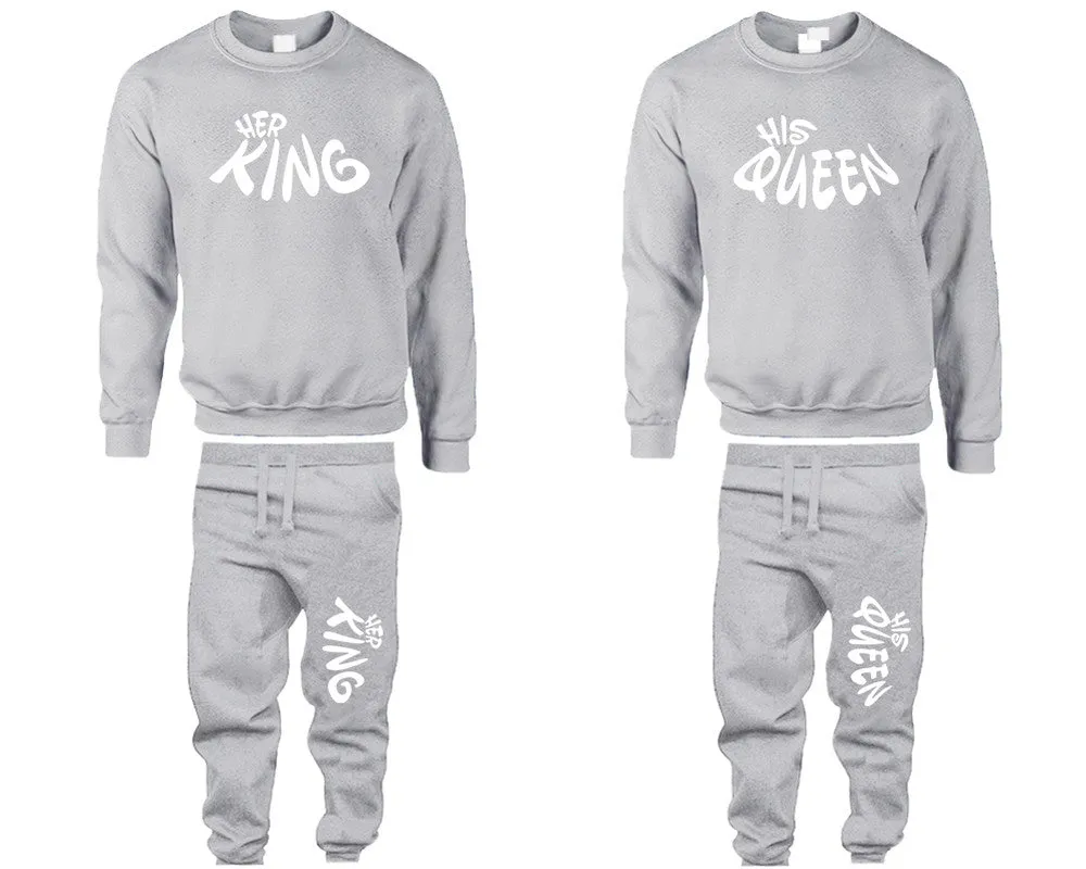 Her King His Queen Couple Matching Top Bottom Set Sweaters and Jogger Pants