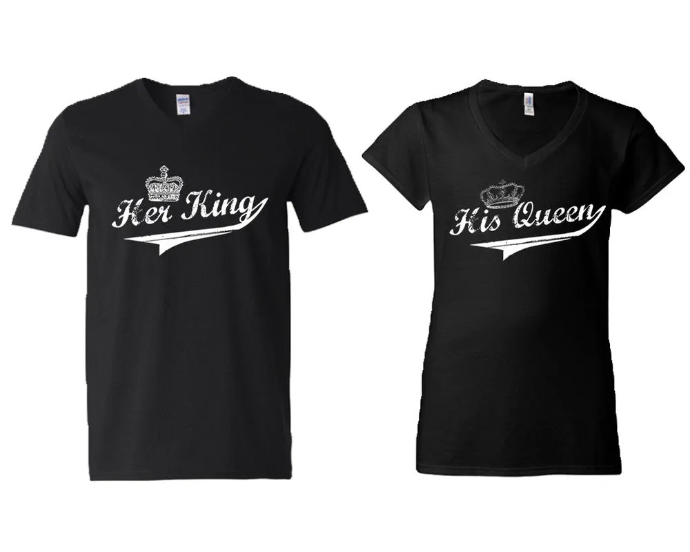 Her King His Queen Couple Matching V-Neck T-Shirts