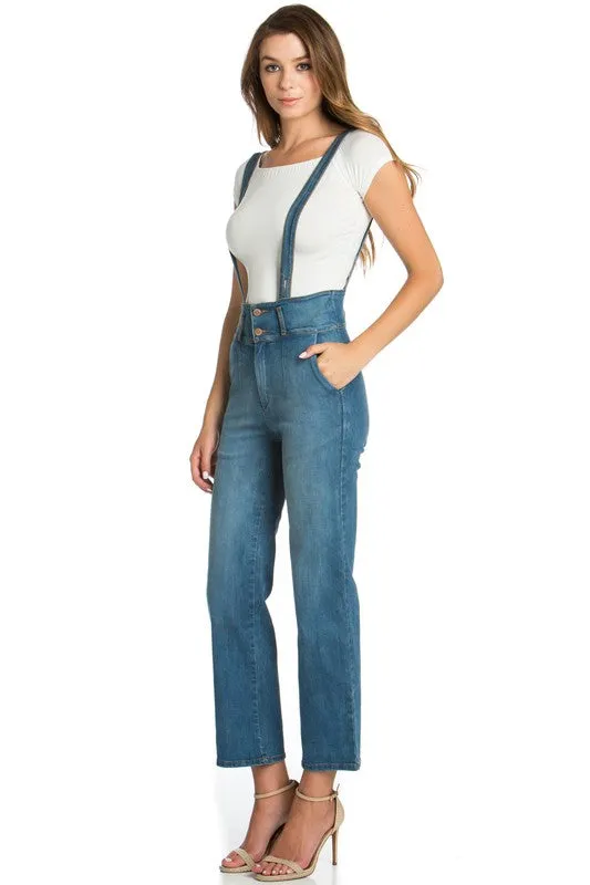 High Waist Flare Overall jean denim romper