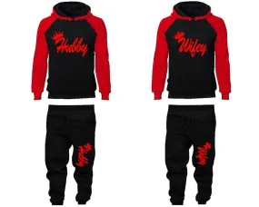 Hubby Wifey Couple Hoodies and Jogger Pants, Matching Top and Bottom Set