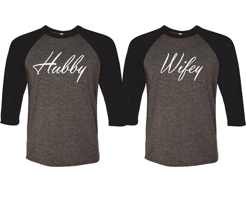 Hubby Wifey Couple Matching 3/4 Sleeve Baseball Shirts