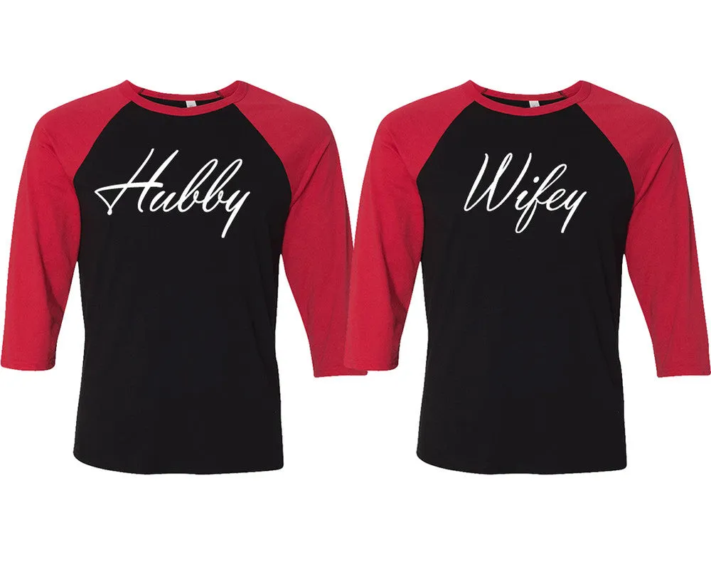 Hubby Wifey Couple Matching 3/4 Sleeve Baseball Shirts