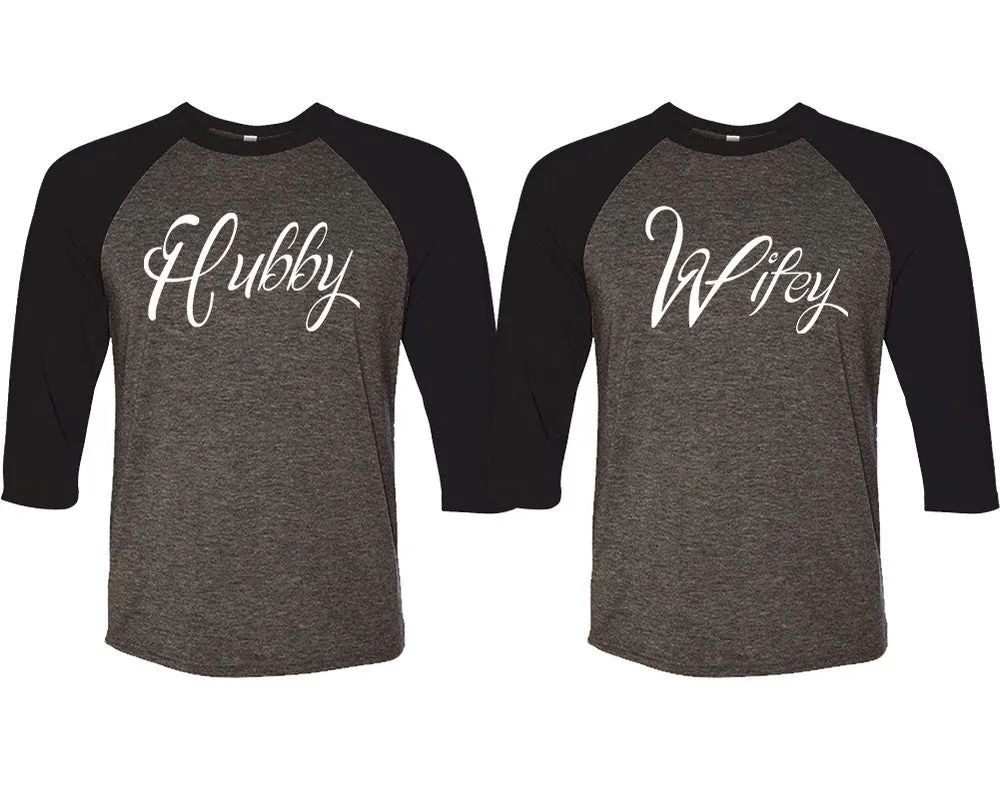 Hubby Wifey Couple Matching 3/4 Sleeve Baseball Shirts