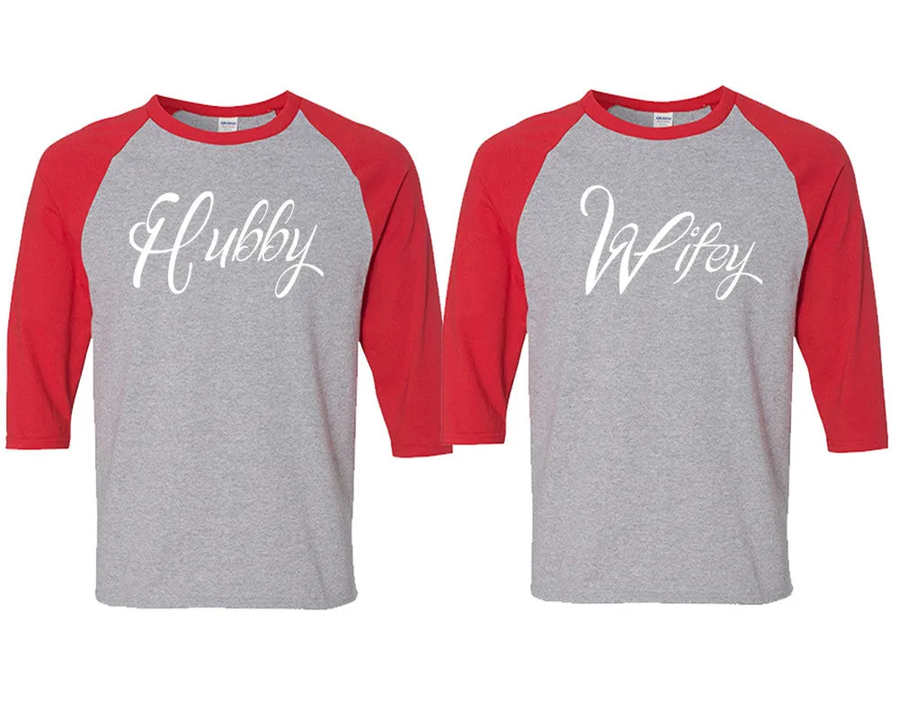 Hubby Wifey Couple Matching 3/4 Sleeve Baseball Shirts