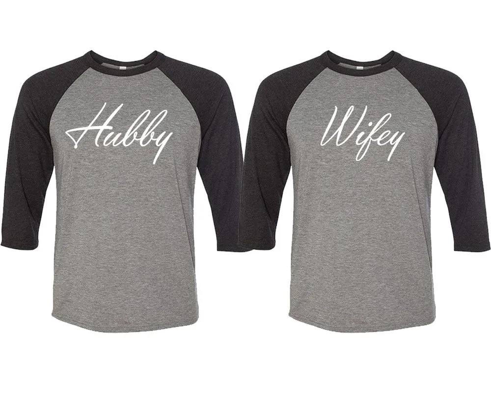 Hubby Wifey Couple Matching 3/4 Sleeve Baseball Shirts