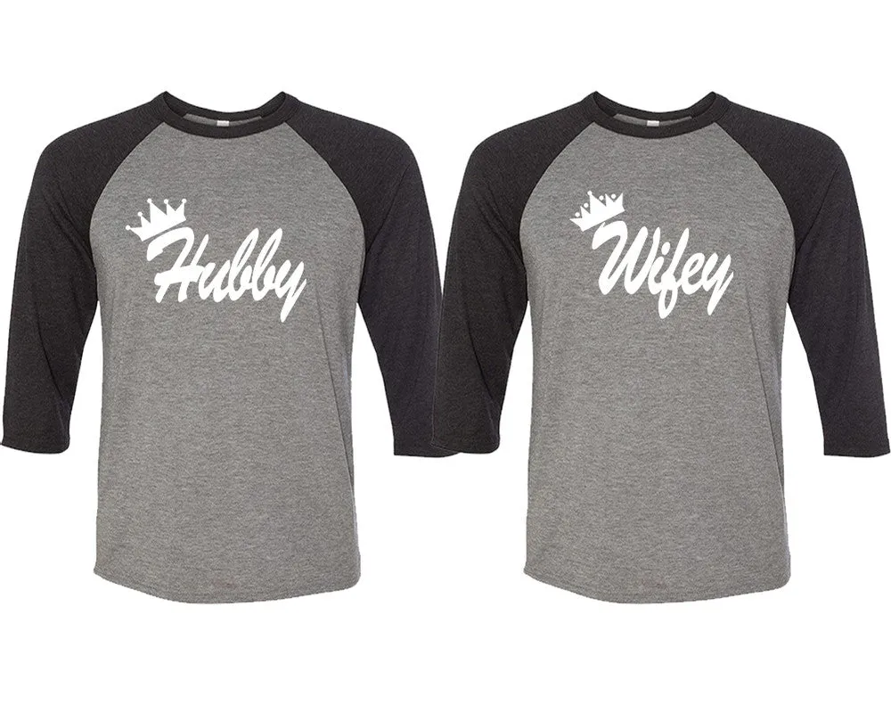 Hubby Wifey Couple Matching Baseball T Shirts