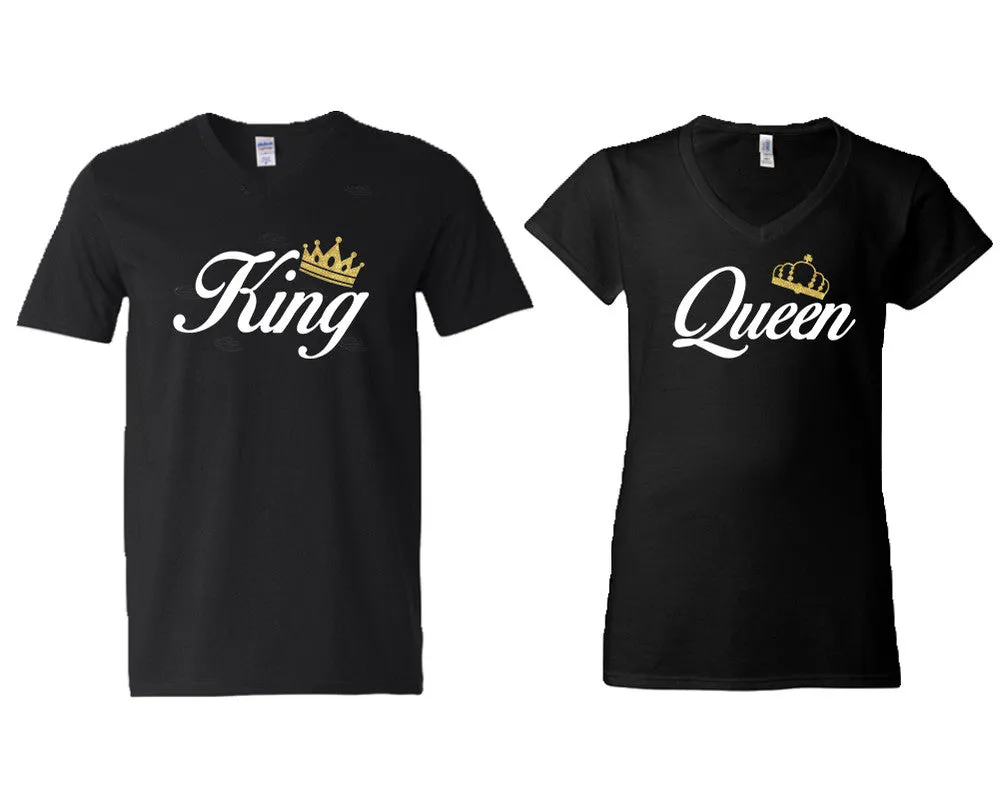 King Queen Couple Matching V-Neck T-Shirts