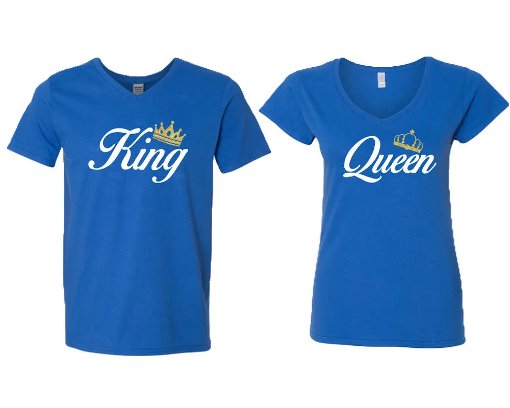 King Queen Couple Matching V-Neck T-Shirts