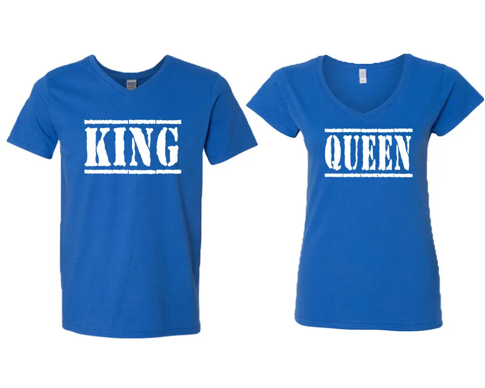 King Queen Couple Matching V-Neck T-Shirts