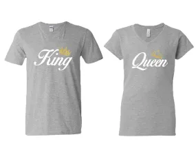 King Queen Couple Matching V-Neck T-Shirts