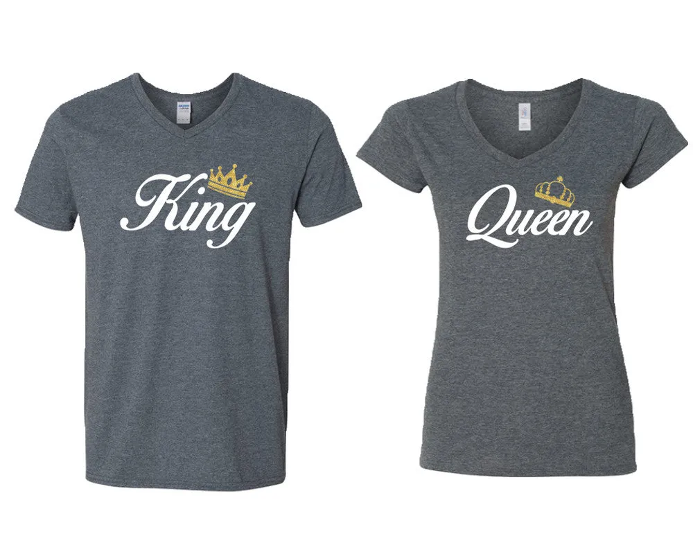 King Queen Couple Matching V-Neck T-Shirts