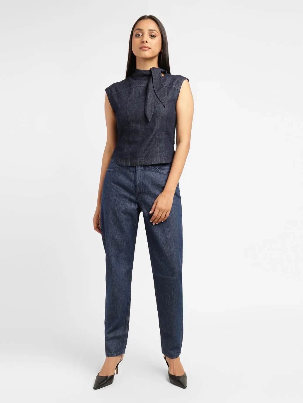 Levi's x Deepika Padukone Solid Navy Band Neck Tops