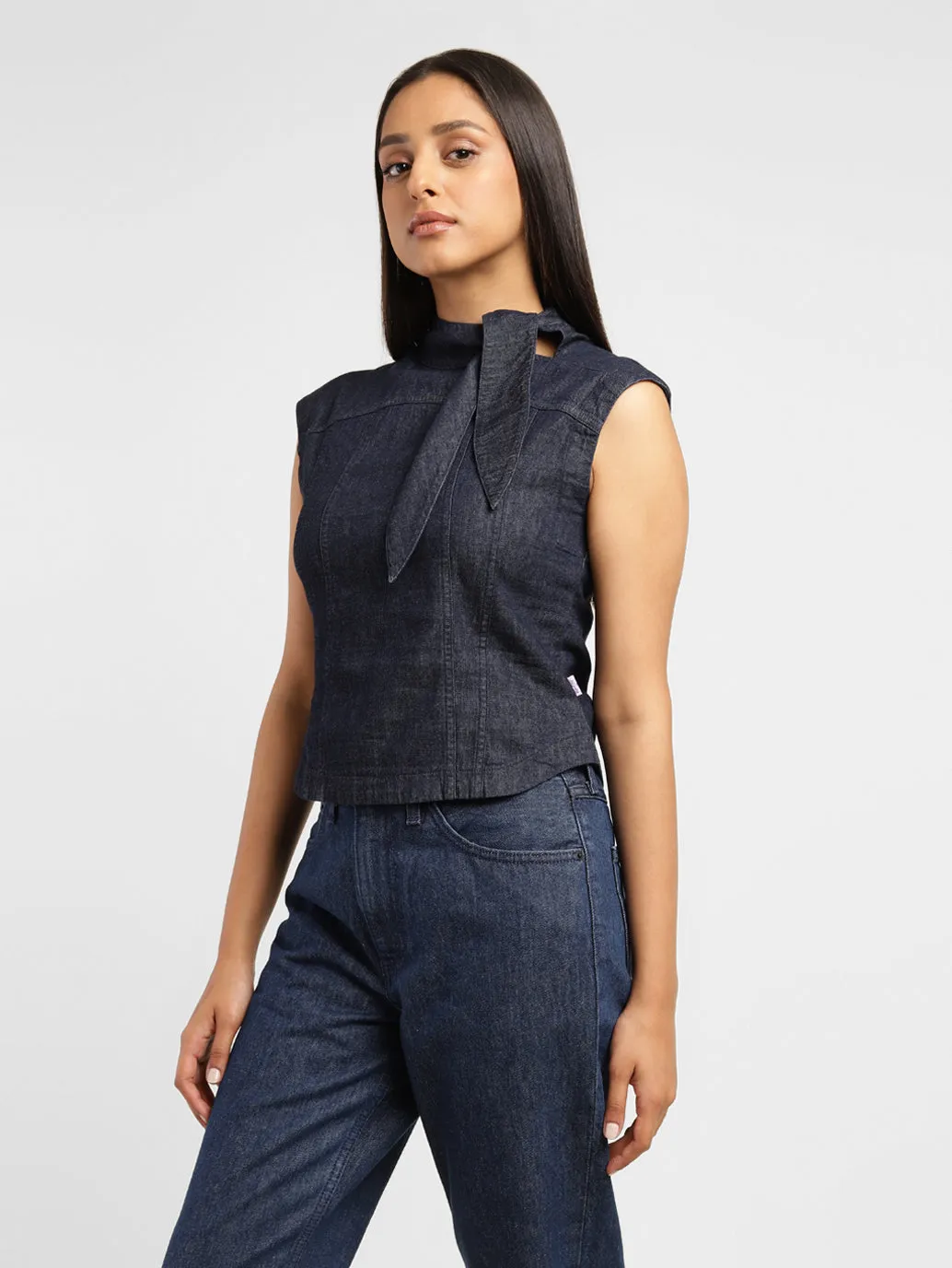 Levi's x Deepika Padukone Solid Navy Band Neck Tops