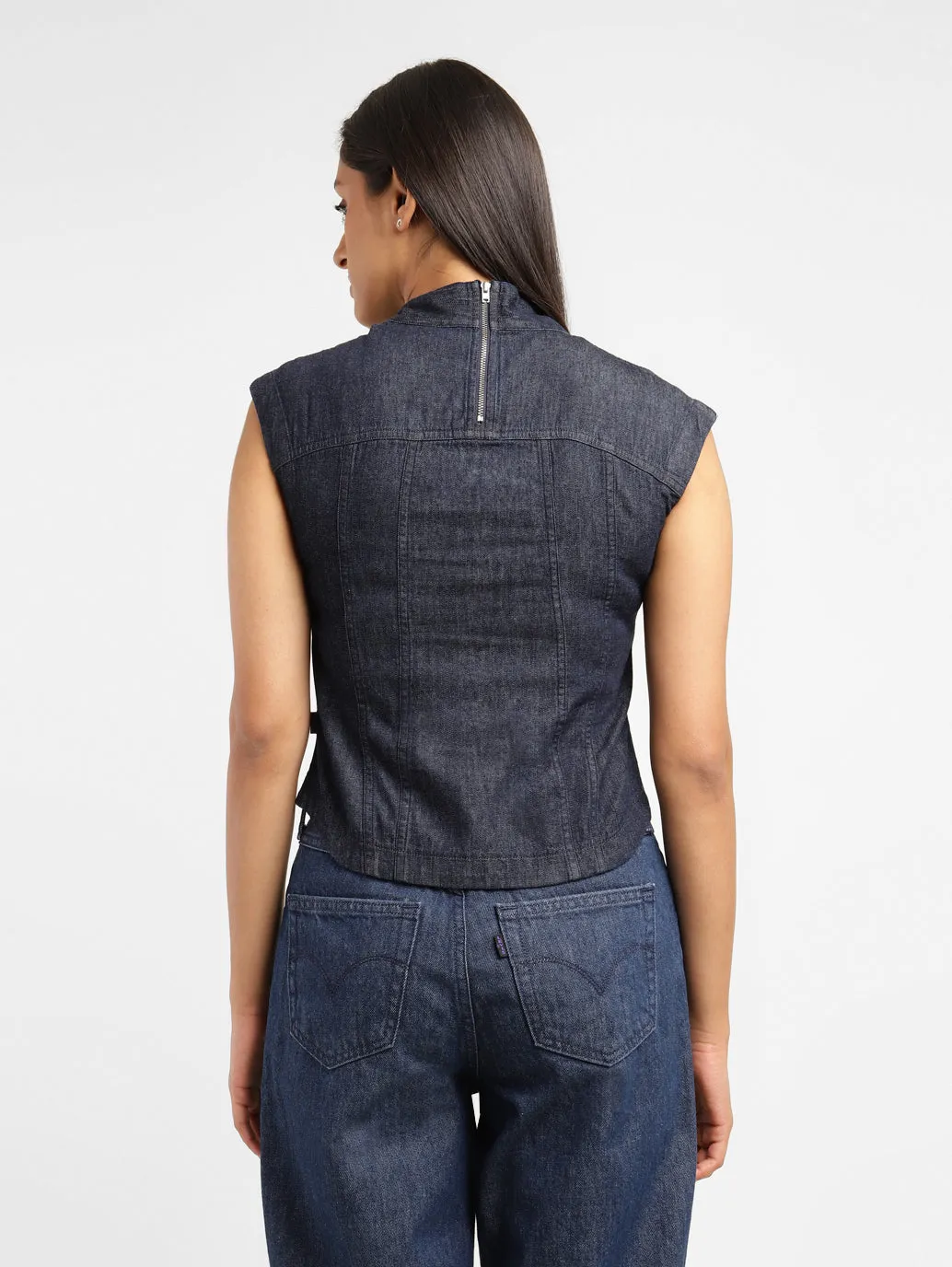 Levi's x Deepika Padukone Solid Navy Band Neck Tops