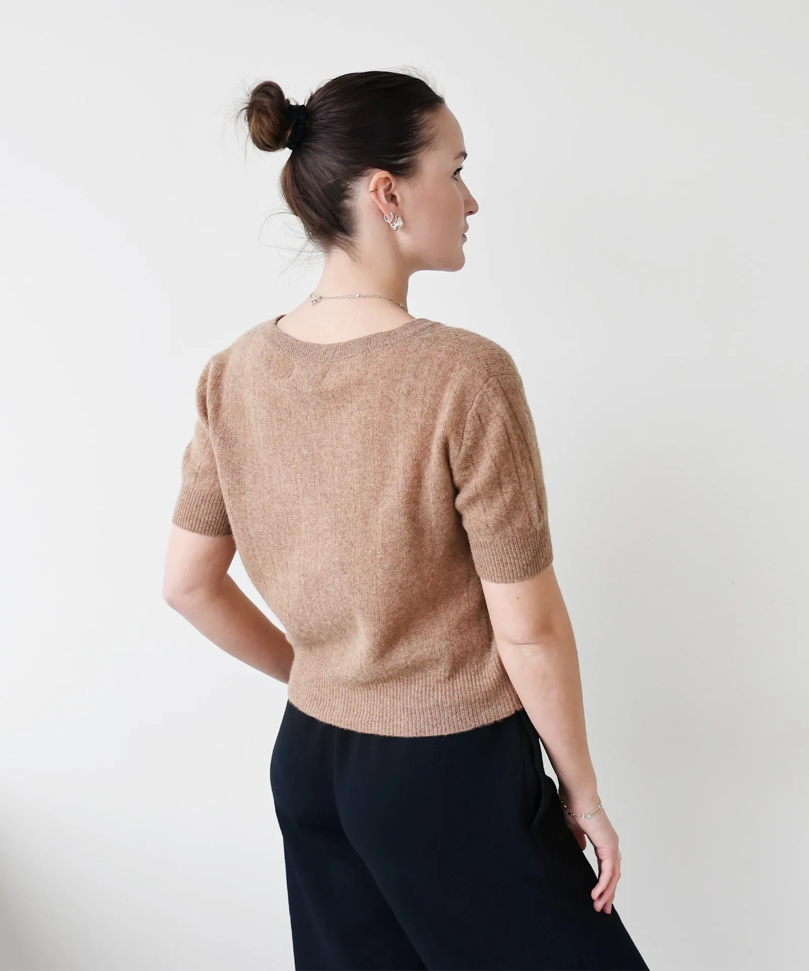 Lightweight Cashmere Short Sleeve Ribbed Cardigan