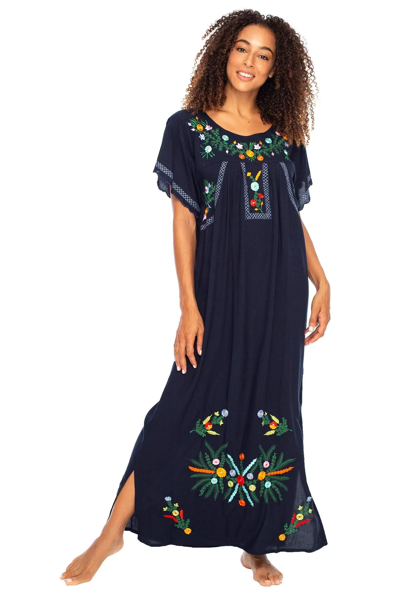 Maxi Short Sleeve Embroidered Boho Floral Dress