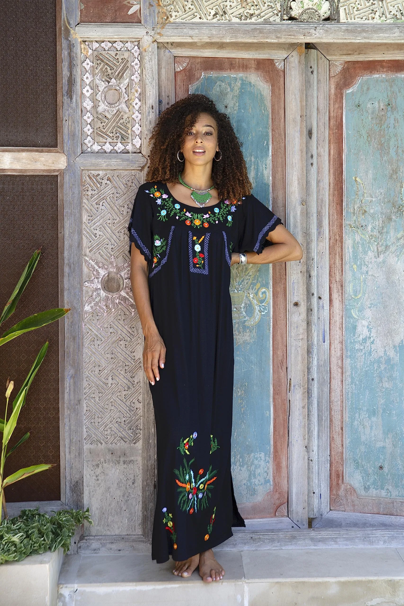 Maxi Short Sleeve Embroidered Boho Floral Dress