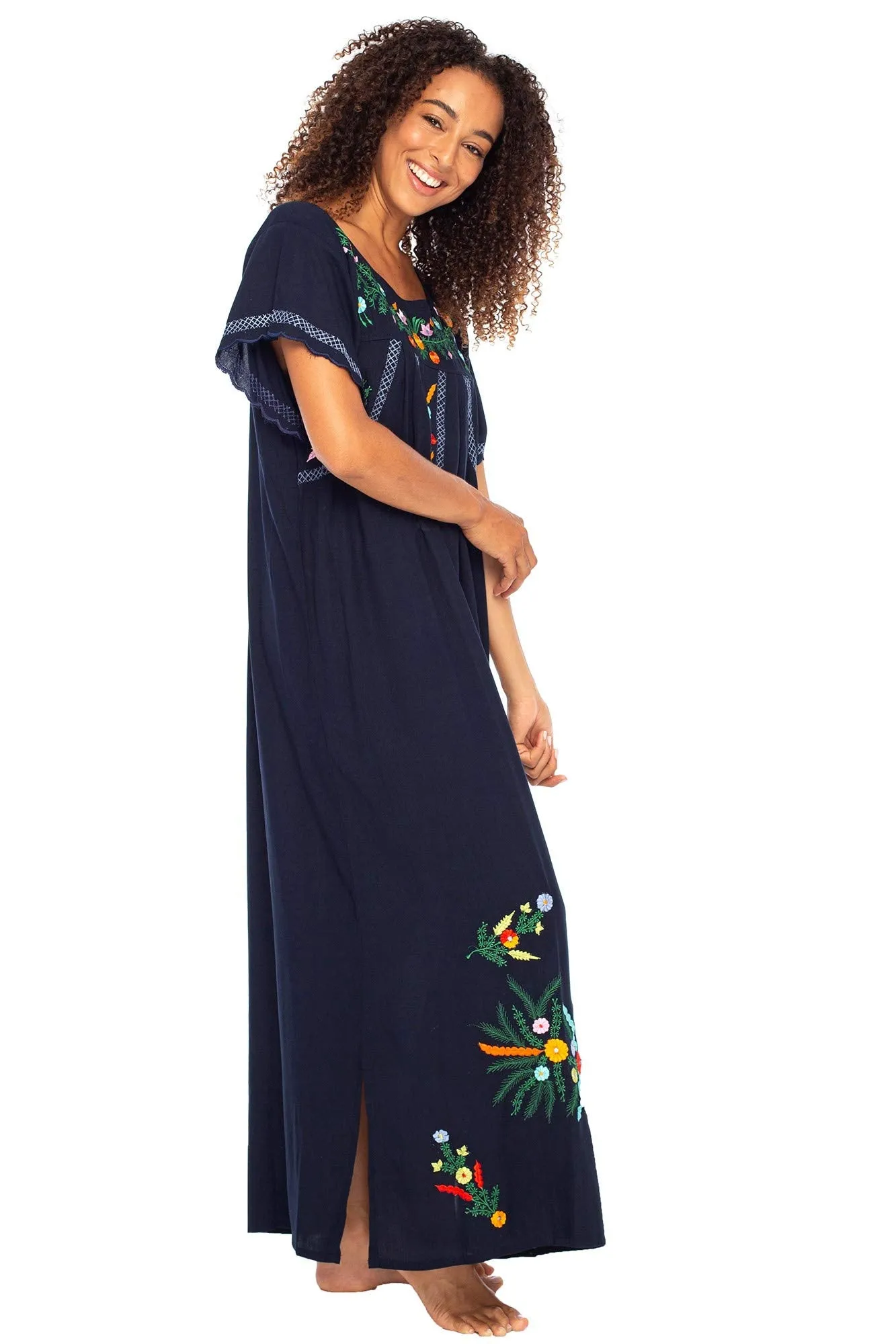 Maxi Short Sleeve Embroidered Boho Floral Dress