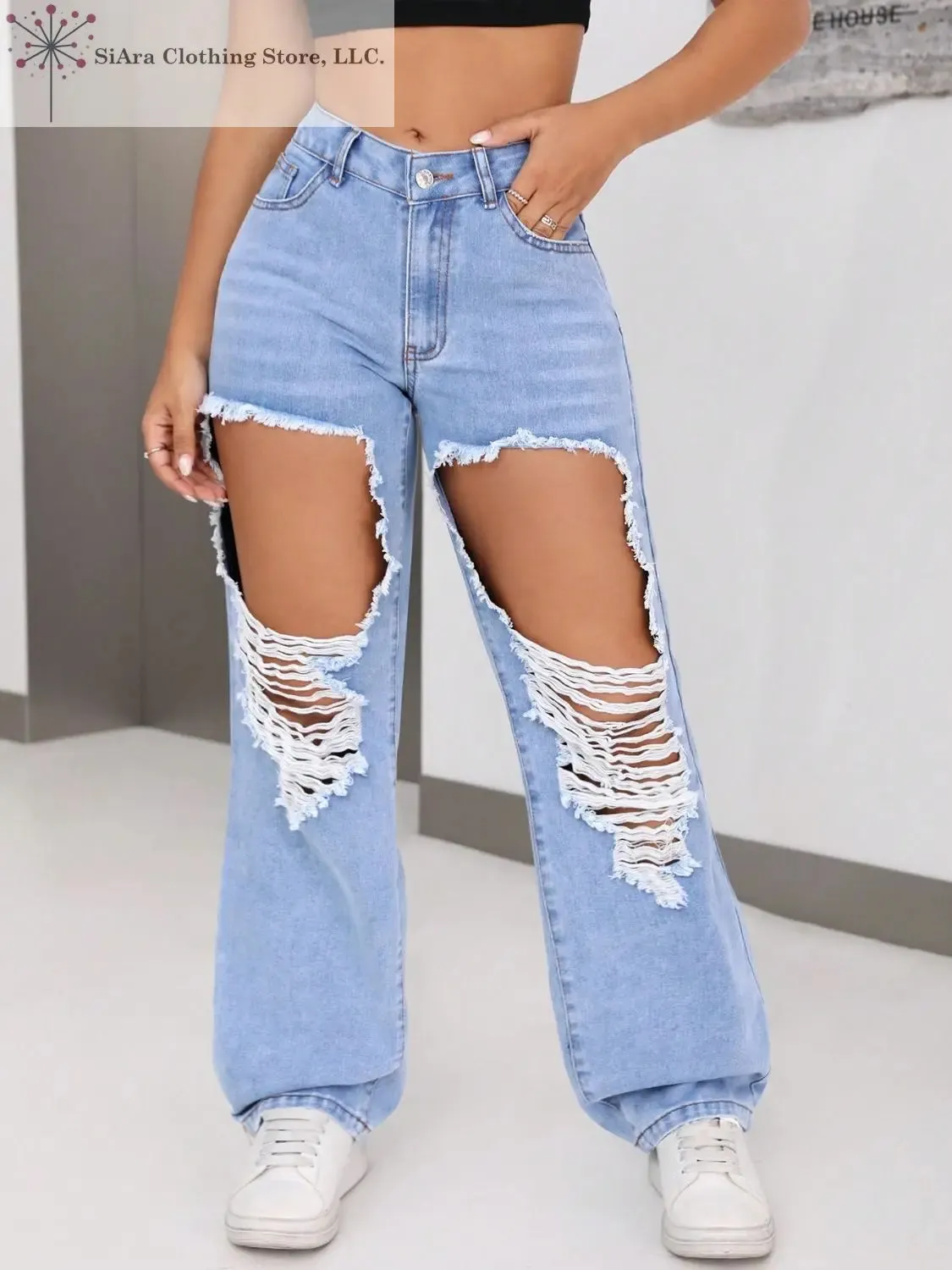 Mid Rise Women's Distressed Jeans