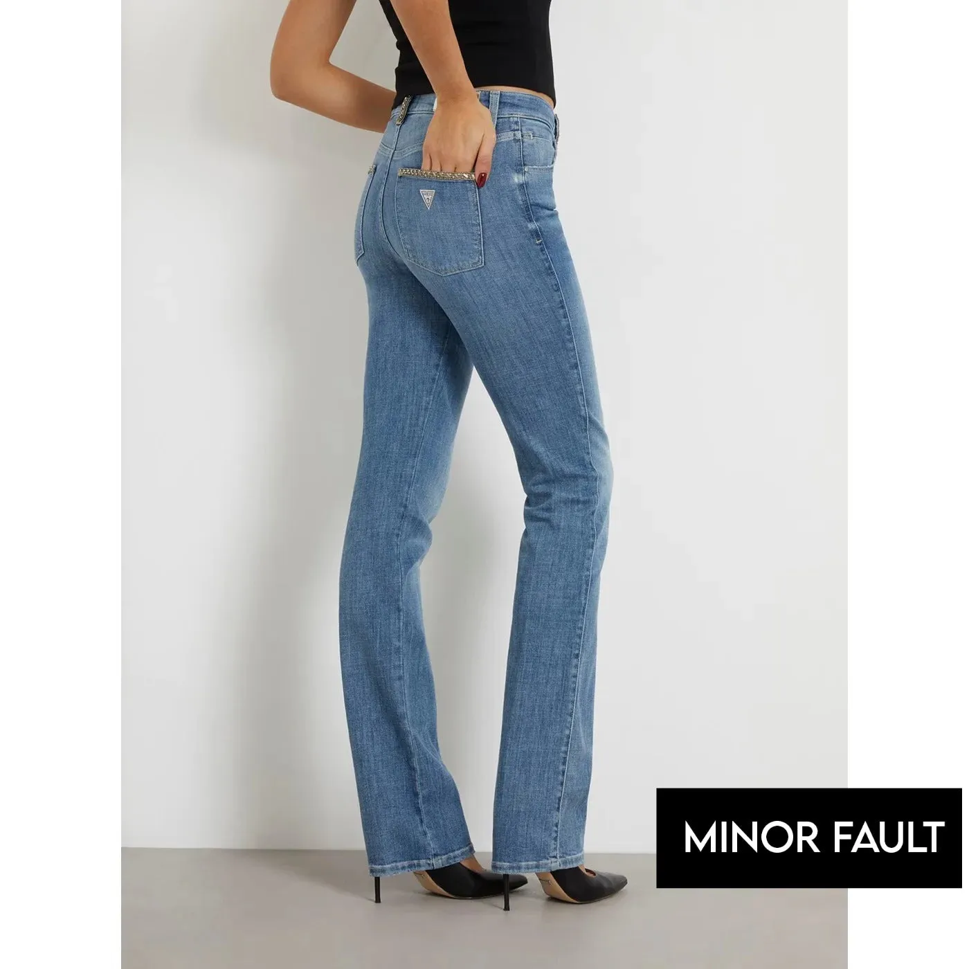 (Minor Fault) Blue Mid Rise Straight Denim Jeans