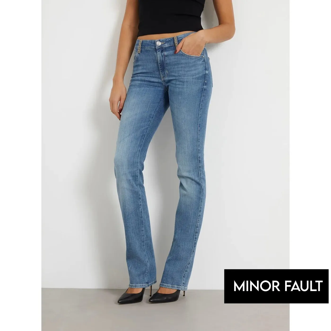 (Minor Fault) Blue Mid Rise Straight Denim Jeans