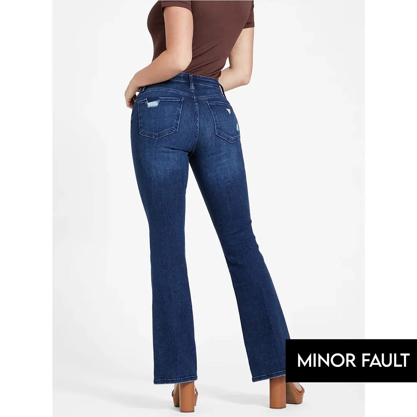 (Minor Fault) Blue Ripped High Rise Flare Jeans