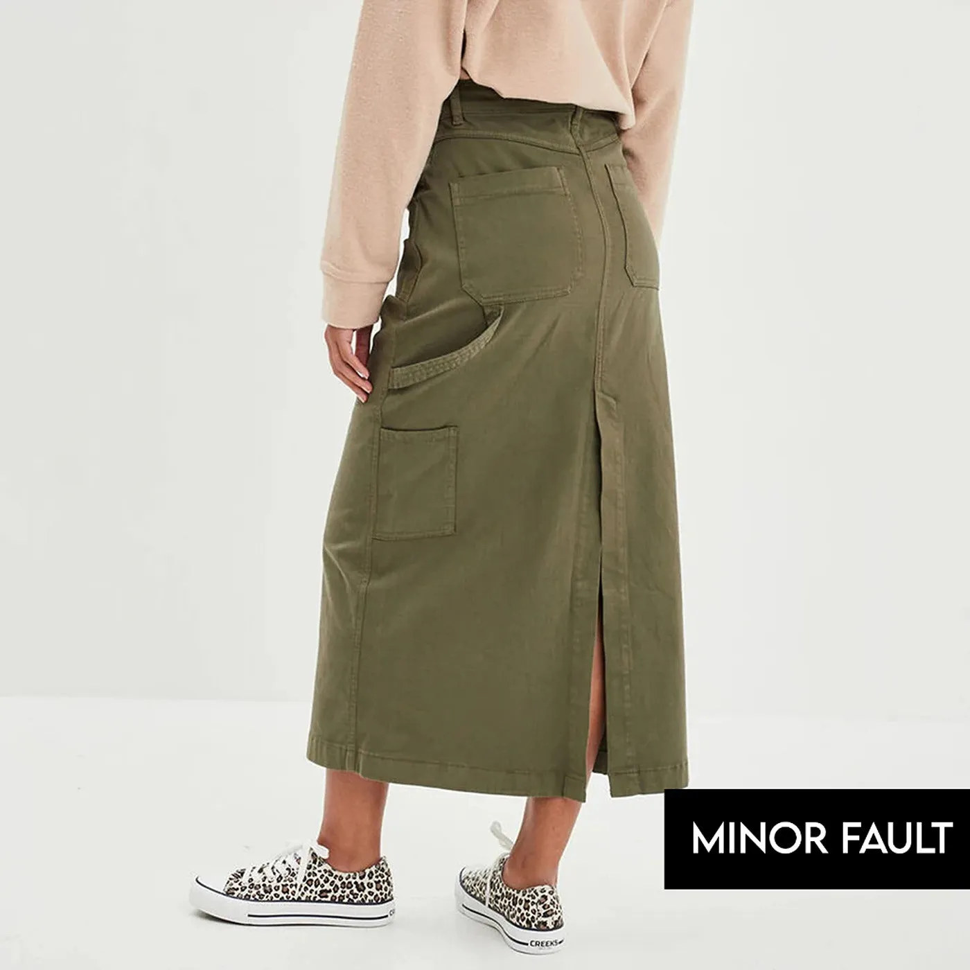 (Minor Fault) Green Cargo Midi Skirt