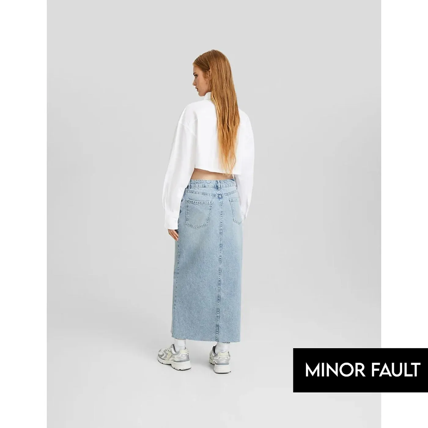 (Minor Fault) Light Blue Front-Slit Midi Jean Skirt