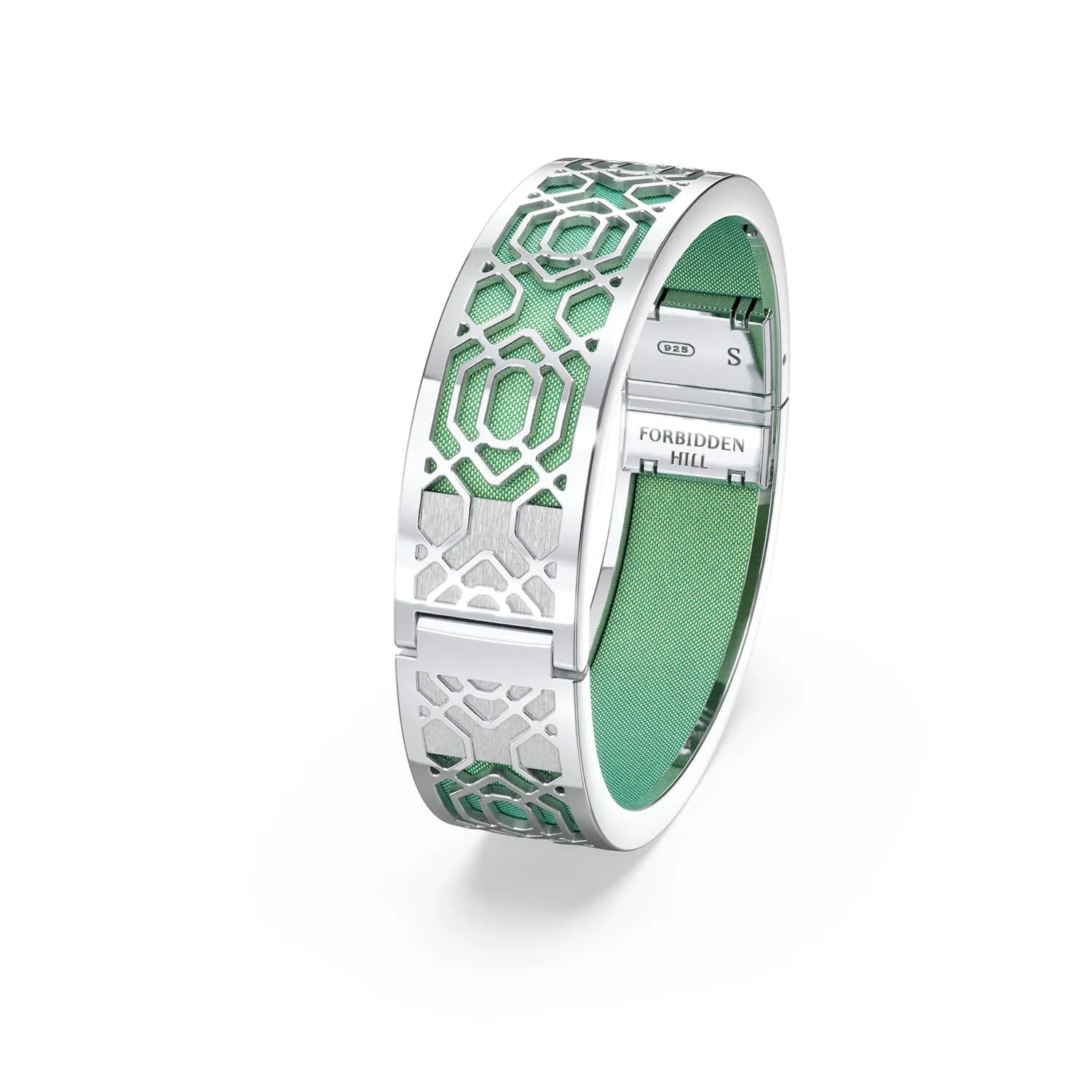 Peranakan Grace Bangle - Palm Tree Green - Sterling Silver