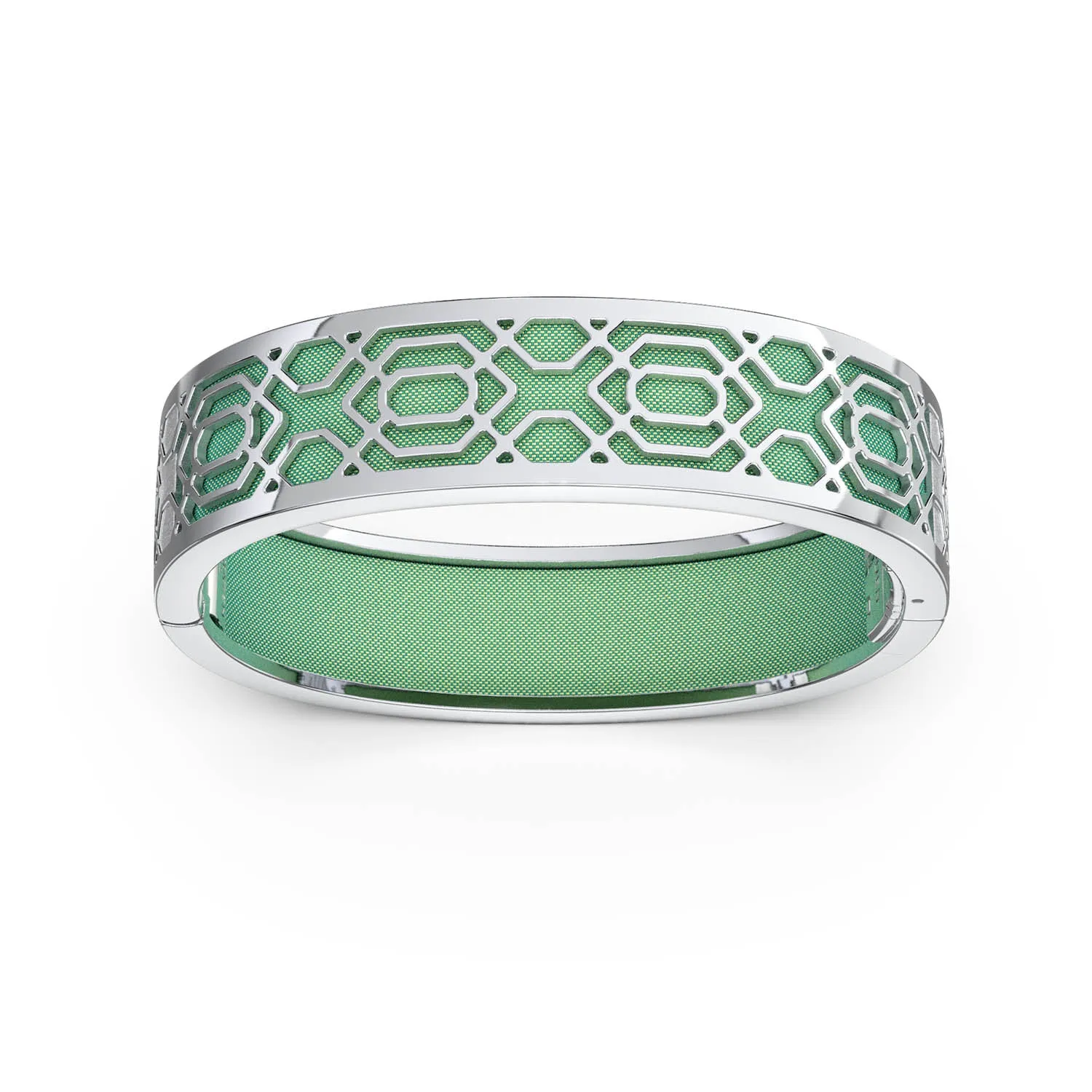 Peranakan Grace Bangle - Palm Tree Green - Sterling Silver